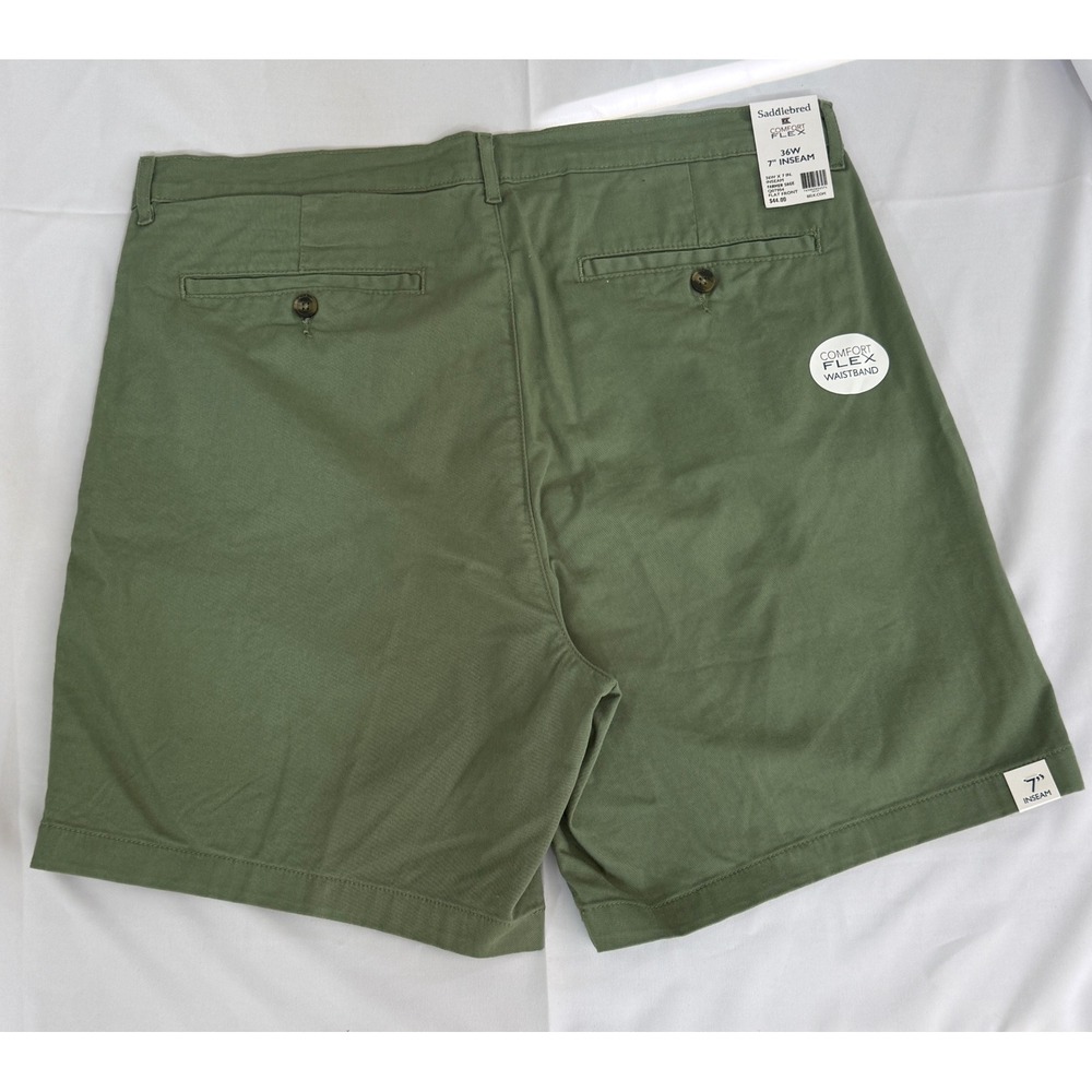 Saddlebred Mens Comfort Flex Shorts 36W 7in Inseam Farmer Sage Green Flat Front - Picture 3 of 5